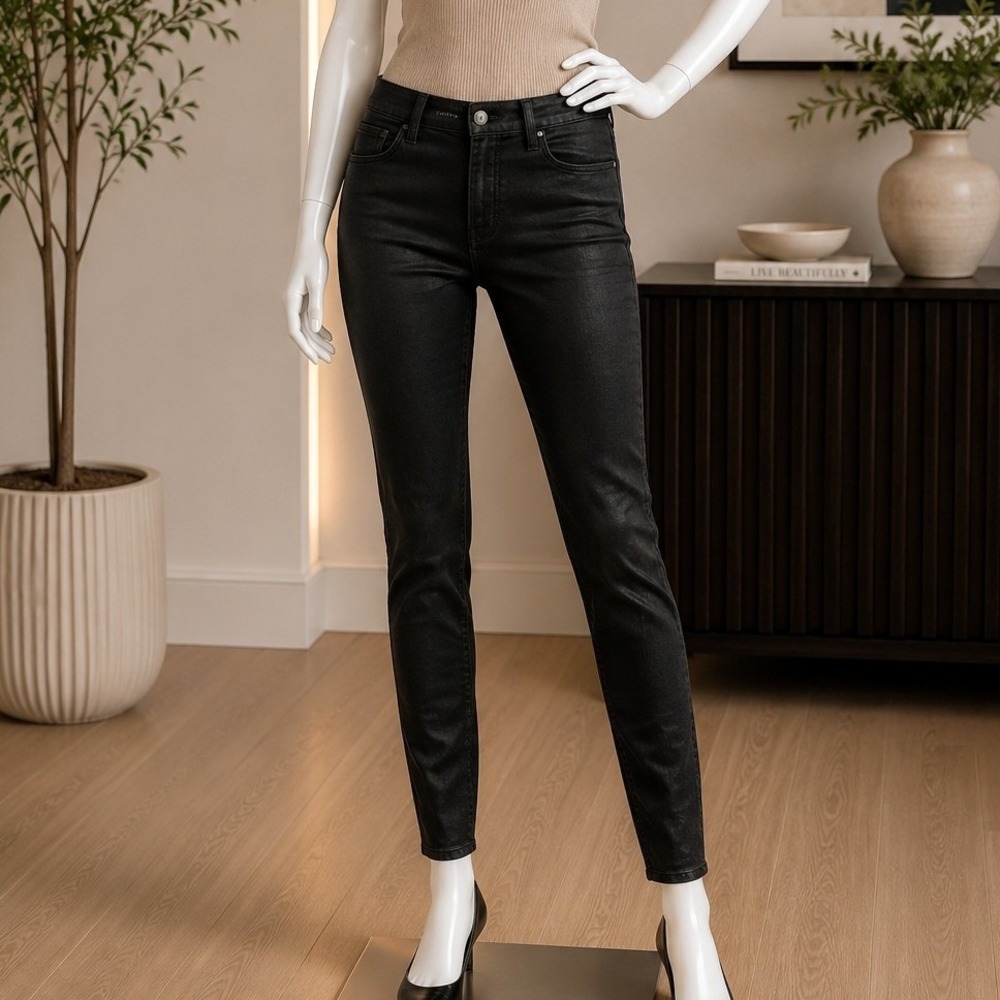 J Brand Womens Coated Skinny Jeans Black Waxed Denim 26